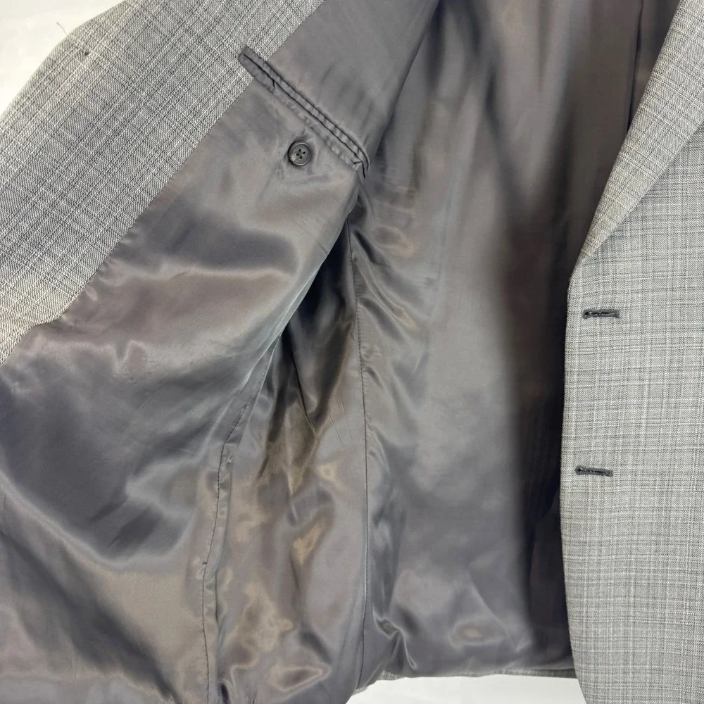 Lauren Ralph Lauren Made in‎ Italy Gray Plaid Silk Wool Sport Coat Blazer 44S